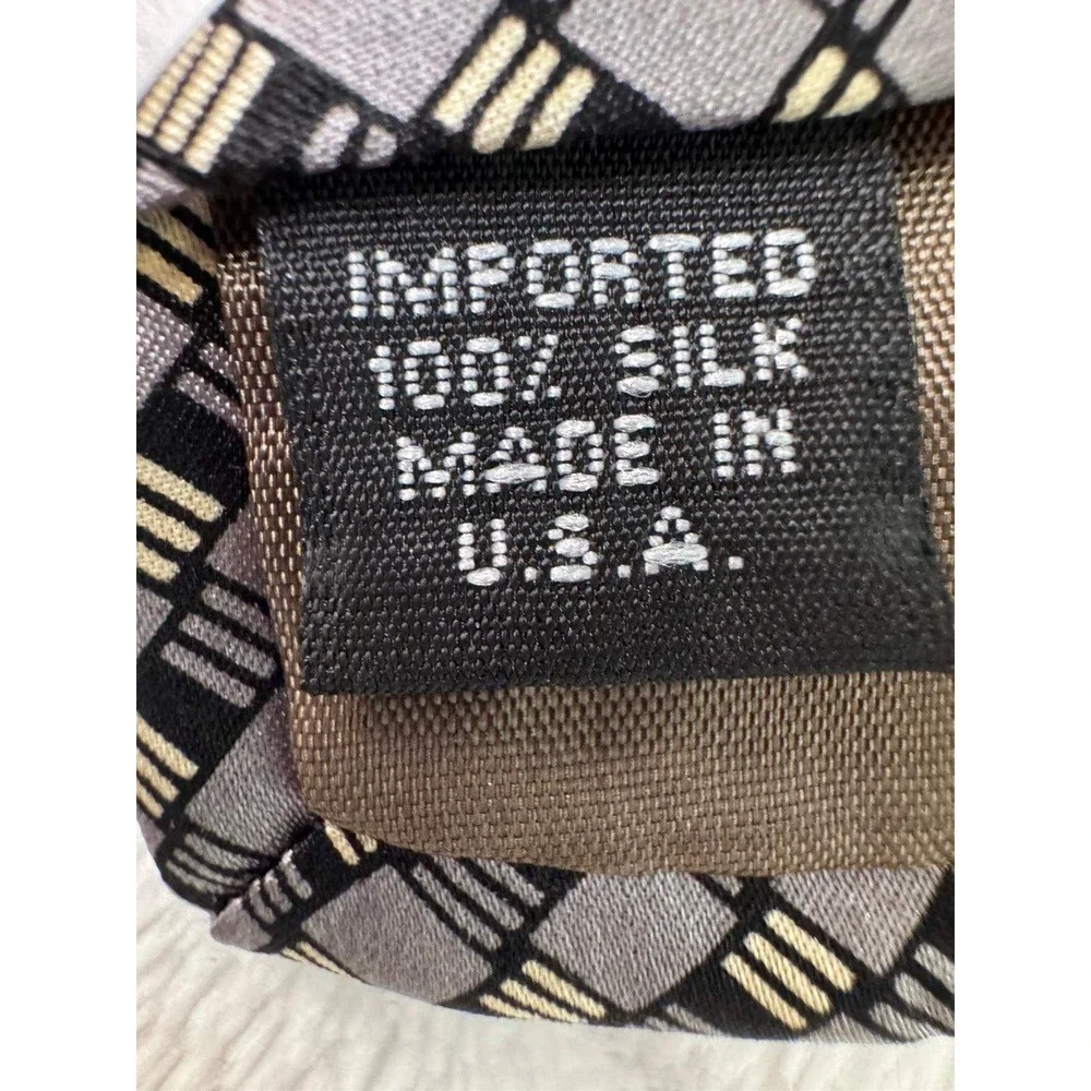 Perry Ellis Portfolio Mens Grey Black Geometric Silk Tie Made in USA 4 Inch Wide